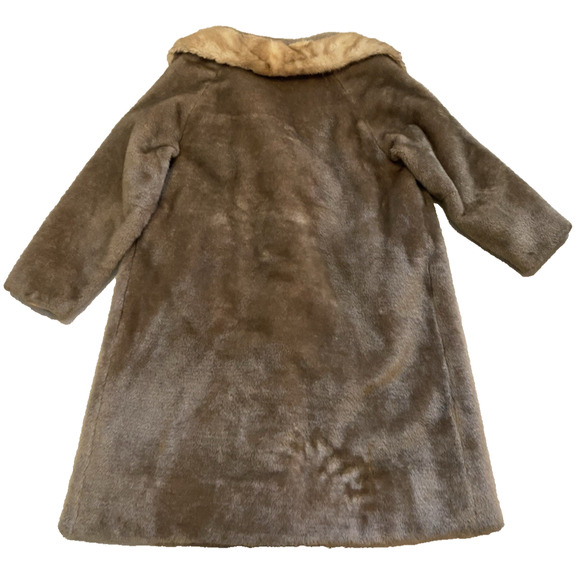Vtg Tudor City 1960s Coat Womens Medium Tan Mink Collar Malden Otter Faux Fur - Picture 5 of 16